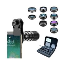 Kit de Lentes para Celular Apexel 10 em 1 - 22x Telefoto, Olho de Peixe, Macro e Grande Angular