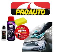 Kit de Limpeza Automotiva 3X1 Cera Limpa Pneu Silicone Toque Final Proauto Kit de Limpeza Automotiva 3X1 Cera Limpa Pneu Silicone Toque Final Proauto