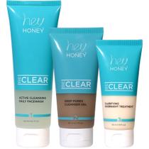 Kit de limpeza de acne em 3 etapas da Skincare Hey Honey Be Clear