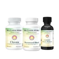 Kit de limpeza e suporte de intestino Dr. Clark Store com tintura verde original de cascas de nogueira preta, absinto e cravo ajuda a manter a função intestinal ideal Cápsulas vegetarianas