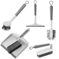 Kit de Limpeza Multiuso com Escovas Rodo de Pia Pá para Limpeza Pesada Piso Rejunte Vidro Pia Banheiro Azulejo Ralos Cozinha Sapato Parede Compacto