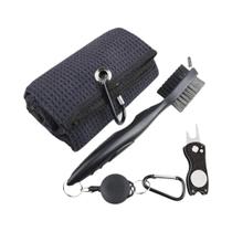 Kit De Limpeza Para Taco De Golfe Com Escova De Ranhuras Dupla Face, Toalha De Microfibra E Garfo De