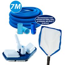 Kit De Limpeza Piscina Com Mangueira 7m Aspirador Escova Peneira Fibra Vinil Alvenaria Inflável