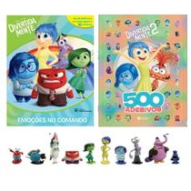 Kit de livros disney 2 vol: divertidamente emoções no comando (10 miniaturas) + 500 adesivos divertidamente 2