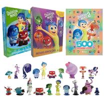 Kit de livros disney 2 vol: divertidamente emoções no comando/ novas emoções (20 miniaturas) + 500 adesivos divertidamen
