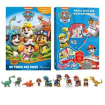 Kit de livros patrulha canina - 2 vol: na terra dos dinos (box c/ 10 miniaturas e cenario) + meu kit de scrapbook