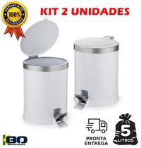 Kit De Lixeiras 5L Branco Com Pedal Polipropileno Resistente Multiambiente Aro Prata