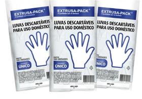 Kit de Luvas Descartáveis Plástica uso Doméstico com 03 Pacotes com 100 unidades cada