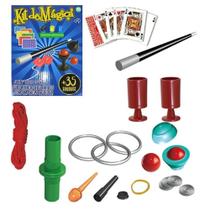 Kit de mágica infantil de brinquedo com 35 truqes com varinha + 6 cartas