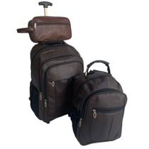 Kit De Mala De Viagem Couro Bolsa Mochila Trabalho Impermeavel Unissex