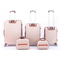 KIT DE MALAS DE VIAGEM 5 PEÇAS EM ABS COM FRASQUEIRA TAMANHOS P M G GIRO 360º BEGE