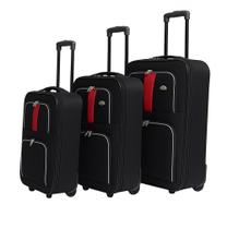 Kit de malas viagem senha 3 pecas expansivel bolso frontal carrinho tamanho p m g preto
