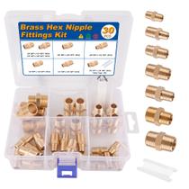 Kit de mamilos hexagonais de acessórios para tubos de latão 30 unidades 1/8 a 1/2 NPT macho