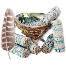 Kit de manchas de sálvia branca Blue River Sage com Feather + Abalone S