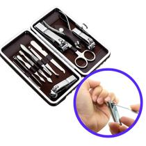 kit de Manicure e Pedicure Profissional 12 Peças com Estojo Elegante em Aço Inox