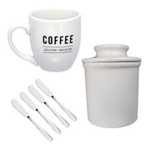 Kit De Manteigueiras Com Espátulas + Caneca De Café Da Manhã