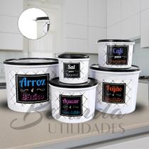 Kit de Mantimentos de Plástico com 5 Peças Empilháveis com Tampa Organização e Armazenamento de Alimentos Secos na Cozinha com Praticidade