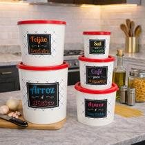 Kit de Mantimentos de Plástico com 5 Peças Empilháveis com Tampa Organização e Armazenamento de Alimentos Secos na Cozinha com Praticidade