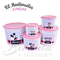 Kit de Mantimentos de Plástico com Tampa 5 Peças Coloridas com Estampa Animada Infantil, Ideal para Armazenar Alimentos com Praticidade e Estilo