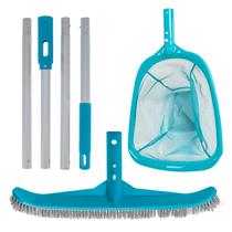 Kit de manutenção para piscina com rede, escova e cabo telescópico de 15 cm