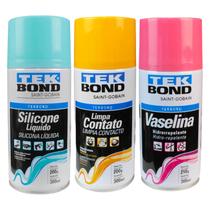 Kit de Manutenção Veicular 3 Spray Silicone Vaselina Limpa Contato - Tekbond