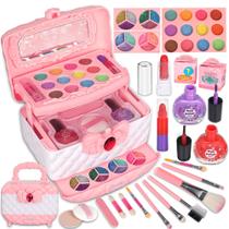 Kit de maquiagem AOXTOY Kids para meninas de 3 a 12 anos com 46 peças laváveis