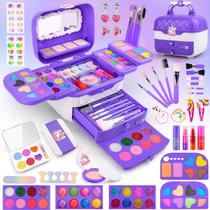 Kit de maquiagem Auney 80 unidades para meninas de 3 a 12 anos com estojo de maquiagem