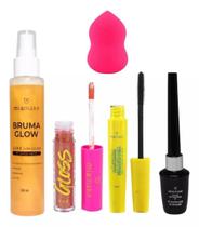 Kit De Maquiagem Batom Delineador Esponja Rímel