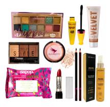 Kit De Maquiagem Batom Pó Compacto Base Fixador De Maquiagem