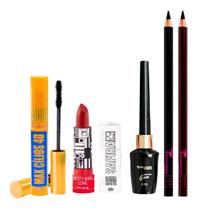Kit De Maquiagem Batom Rímel Lápis De Olho Delineador