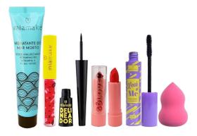 Kit De Maquiagem Completo Batom Lip Tint Rímel Delineador