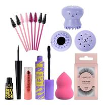Kit De Maquiagem Completo Com Batom Rímel Esponja Facial