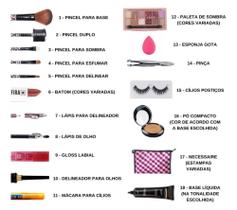 Kit De Maquiagem Completo Com Necessaire - 18 Itens - Famosas