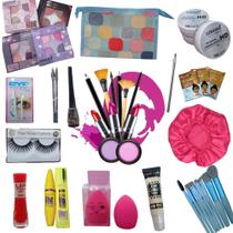 Kit de Maquiagem Completo Pincéis Paleta de Sombras Pó Base Necessaire