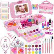 Kit de Maquiagem DAUXONE para Meninas com Espelho Iluminado LED 3 Cores