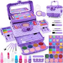 Kit de maquiagem Dpai 54 unidades para meninas de 3 a 10 anos com espelho roxo