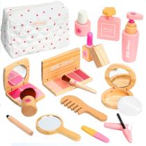 Kit de maquiagem fingida de madeira Lemofix para meninas de 2 a 4 anos Kit de maquiagem fingida de madeira Lemofix para meninas de 2 a 4 anos