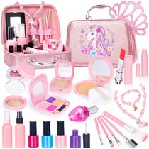 Kit de maquiagem FUSPWEAO Pretend para meninas com bolsa de cosméticos de 3 a 7 anos