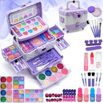 Kit de maquiagem HERAPFANN Kids para meninas de 4 a 12 anos lavável roxo Kit de maquiagem HERAPFANN Kids para meninas de 4 a 12 anos lavável roxo