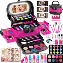 Kit de maquiagem Hollyhi 58 unidades com espelho iluminado para meninas de 3 a 12 anos Kit de maquiagem Hollyhi 58 unidades com espelho iluminado para meninas de 3 a 12 anos