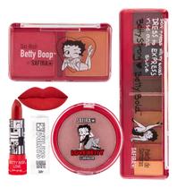 Kit De Maquiagem Iluminador Blush Batom E Paleta De Sombra