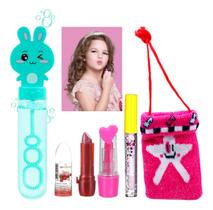Kit De Maquiagem Infantil Batom Porta Moeda Bolha De Sabão Kit De Maquiagem Infantil Batom Porta Moeda Bolha De Sabão