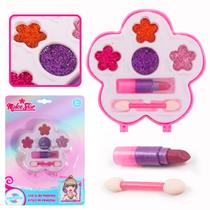 Kit De Maquiagem Infantil Paleta Florzinha Com Sombra E Batom Para Meninas