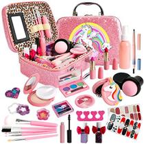 Kit de maquiagem infantil para meninas, brinquedo de maquiagem lavável real para menina princesa brincar de maquiagem brinquedo de presente de aniversário para crianças crianças meninas crianças 4 5 6 7 8 9 10 anos