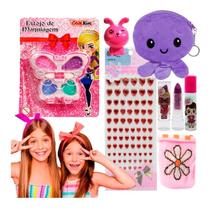 Kit De Maquiagem Infantil Sombra Batom Brilho Labial