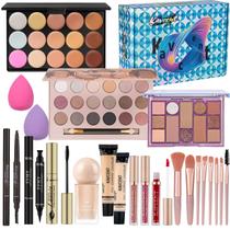 Kit de maquiagem KAVCENT, conjunto completo com paleta de sombras e brilho labial Kit de maquiagem KAVCENT, conjunto completo com paleta de sombras e brilho labial