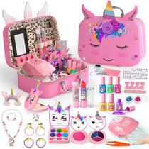 Kit de maquiagem Massiuve Kids para menina com estojo de unicórnio de 3 a 12 anos Kit de maquiagem Massiuve Kids para menina com estojo de unicórnio de 3 a 12 anos