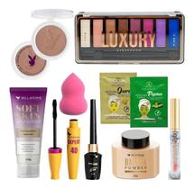 Kit De Maquiagem Paleta Blush Batom Gloss Skin Care Rímel Kit De Maquiagem Paleta Blush Batom Gloss Skin Care Rímel