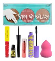 Kit De Maquiagem Paleta De Contorno Batom Esponja Rímel Kit De Maquiagem Paleta De Contorno Batom Esponja Rímel