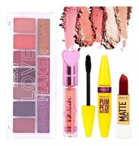 Kit De Maquiagem Paleta De Sombra Batom Gloss Rimel Pink21